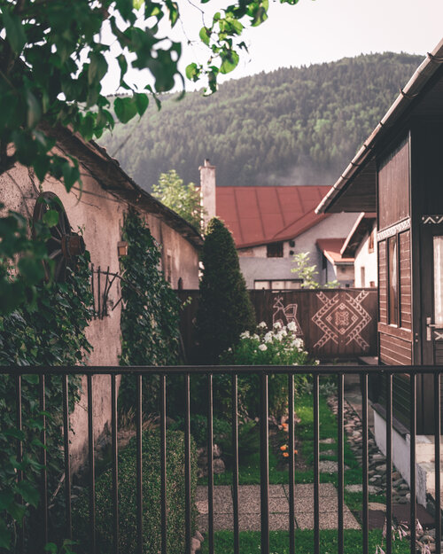 Traditional Cicmany house covered in white patterns