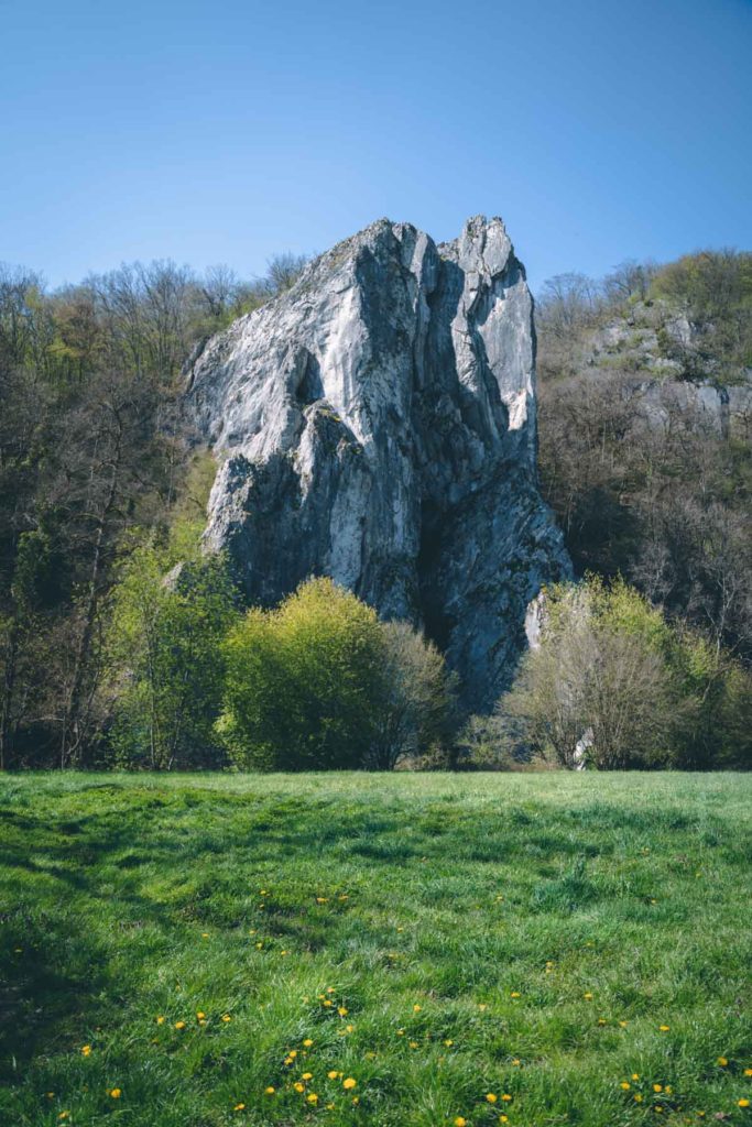 Huge rock along the Lesse river in the Ardennes