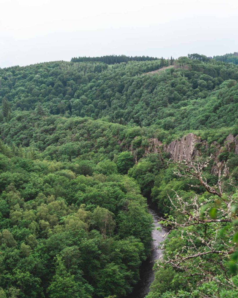 View over the rock wall Le Herou next to the Ourthe river