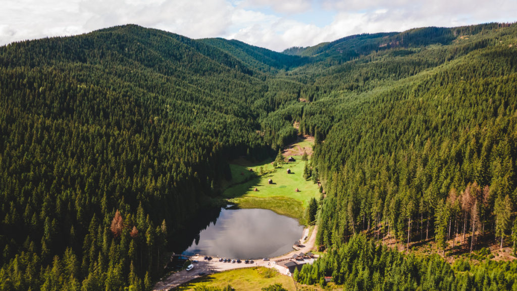 Drone shot from Lacul Iezer in Sadova.