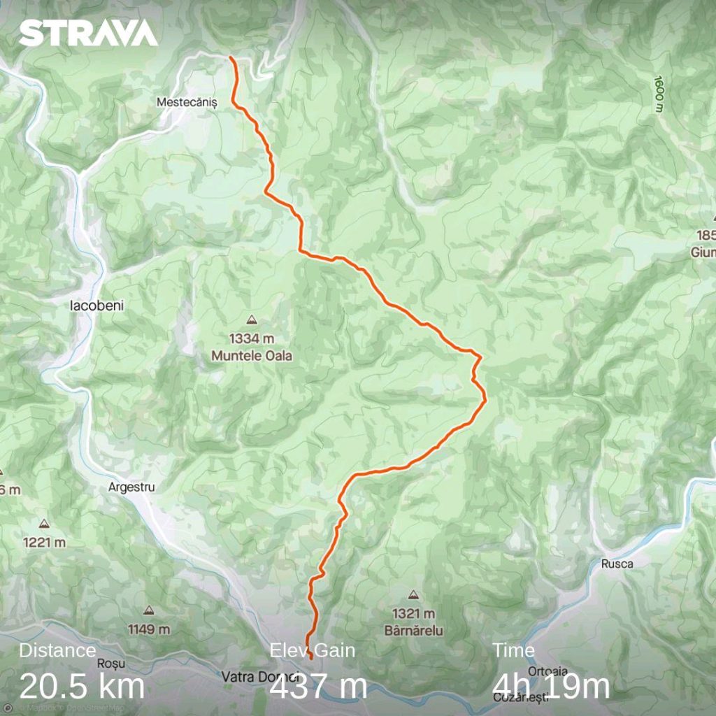 Map of the Via Transilvanica route from Pasul Mestecăniș to Vatra Dornei