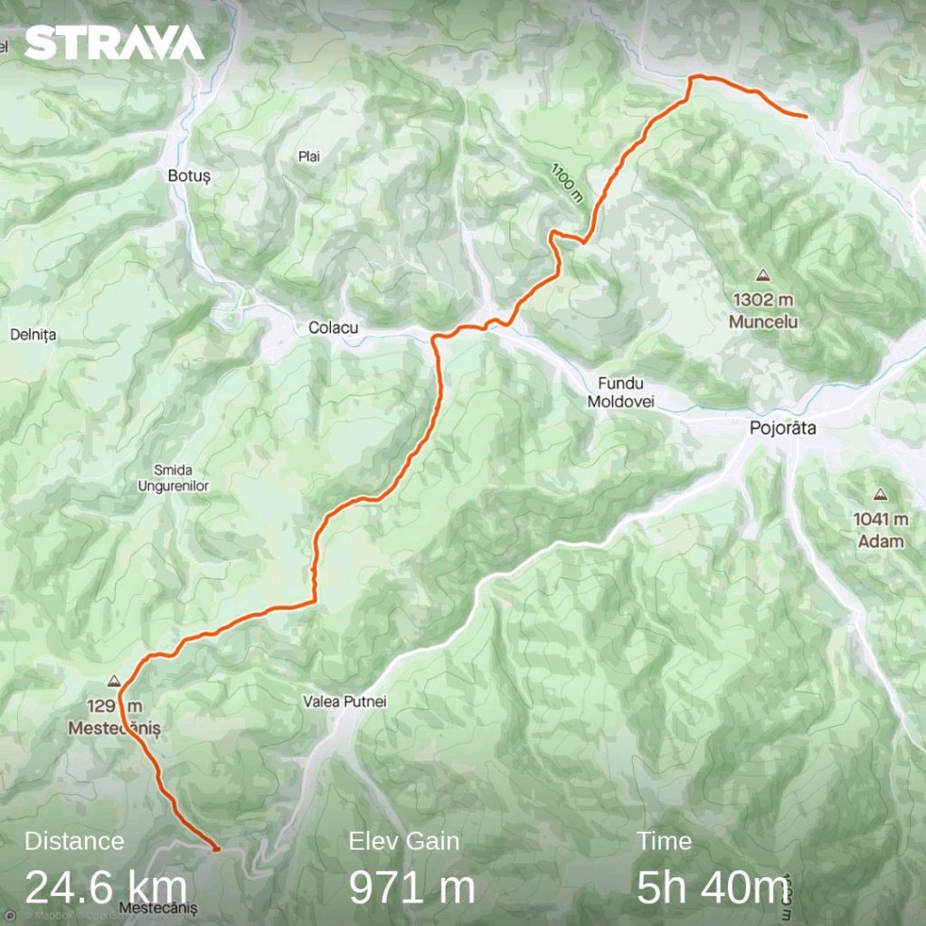 Map of the Via Transilvanica route from Sadova to Pasul Mestecăniș