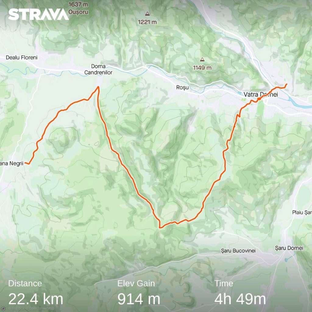 Map of the Via Transilvanica route from Vatra Dornei to Poiana Negri