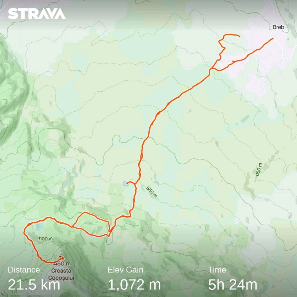 map of hike to Creasta Cososului from Breb